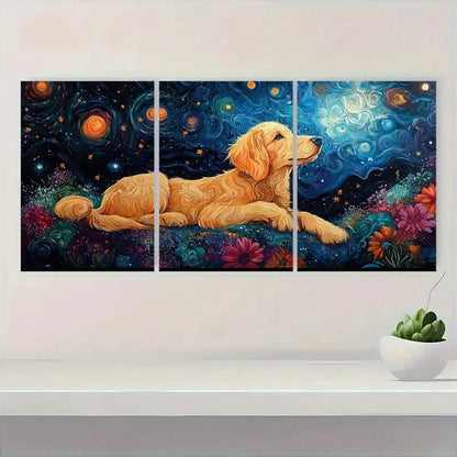 3pcs Dog in Cosmic Nebula Design A   Wall Art Set Canvas Framed 60x90cm - High Quality Print 100% Australian Made Wall Canvas Ready to Hang - Bella Home Decor