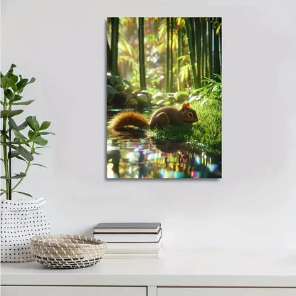 Photorealistic Scene Of Squirrel Rolling On The Grass  40x60cm Metal Print Ready to Hang - Bella Home Decor