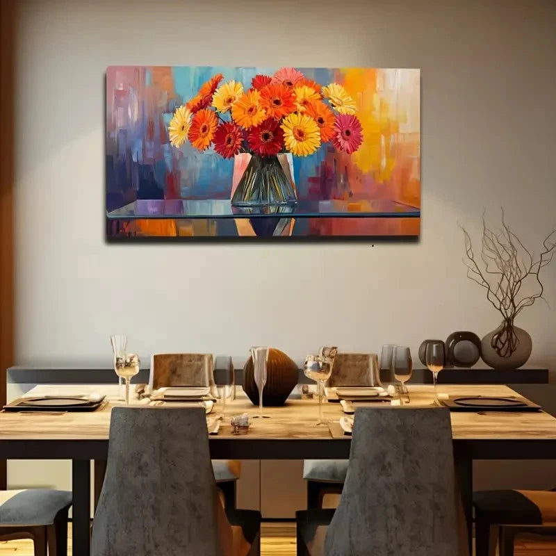 Vase Of Flowers Mural Exquisite Wall Art Canvas Office Home Room Framed 120x60cm