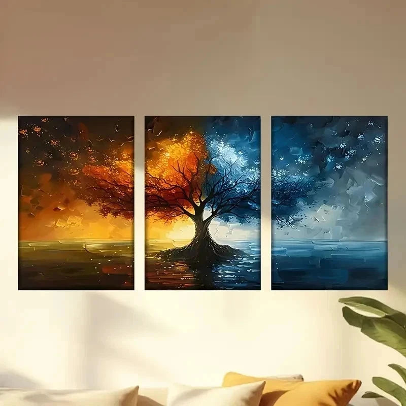 3pcs  Painting of Tree with Bright Orange & blue  Wall Art Set Canvas Framed 50x70cm - High Quality Print 100% Australian Made Wall Canvas Ready to Hang - Bella Home Decor