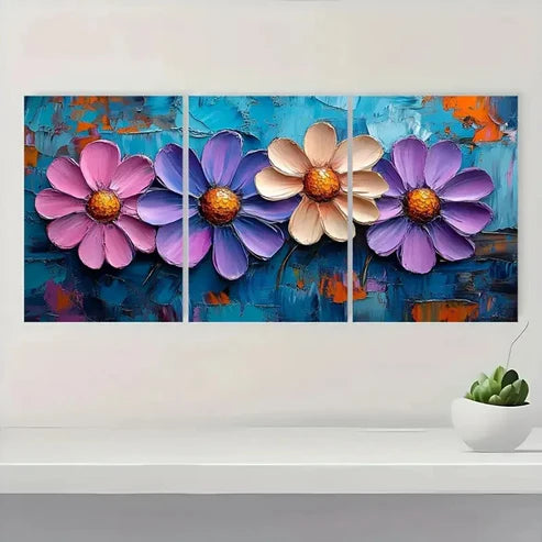 3pcs Flower Painting Abstract Floral re Wall Art Set Canvas Unframed - High Quality Print 100% Australian Made Wall Canvas