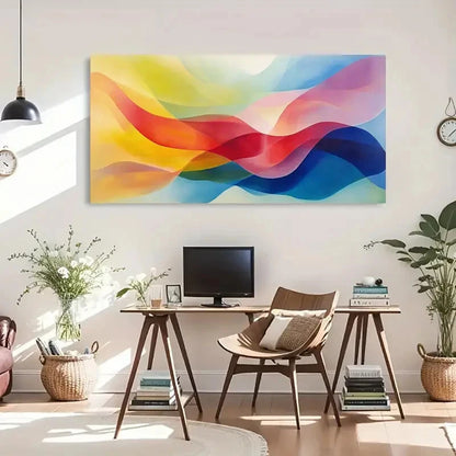 Vibrant Blue Sky Yellow-Orange Wall Art Canvas Office Home Room Framed 120x60cm - Bella Home Decor