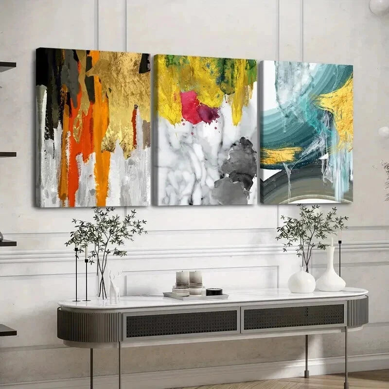 3pcs Cool Nordic Style Abstract Geometry Colors Wall Art Set Canvas Framed 50x70cm - High Quality Print 100% Australian Made Wall Canvas Ready to Hang
