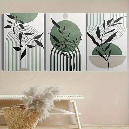 3pcs Green Abstract Line Wall Art Set Canvas Framed 50x70cm – High Quality Print, 100% Australian Made, Ready to Hang