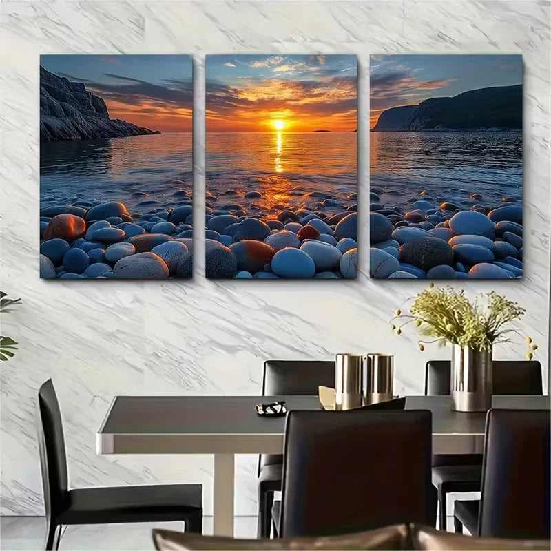 3pcs Boulder Beach Sunrise Seascape Metal Print Ready to Hang Art - Bella Home Decor