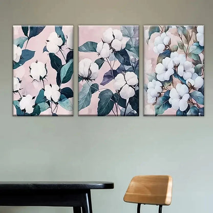 3pcs Elegant White Flower & Green Leaves Wall Art Set Canvas Framed 60x90cm - High Quality Print 100% Australian Made Wall Canvas Ready to Hang - Bella Home Decor