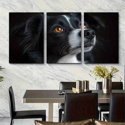 3pcs Black & White Dog Amber Eyes Perfect Wall Art Set Canvas Framed 50x70cm - High Quality Print 100% Australian Made Wall Canvas Ready to Hang - Bella Home Decor