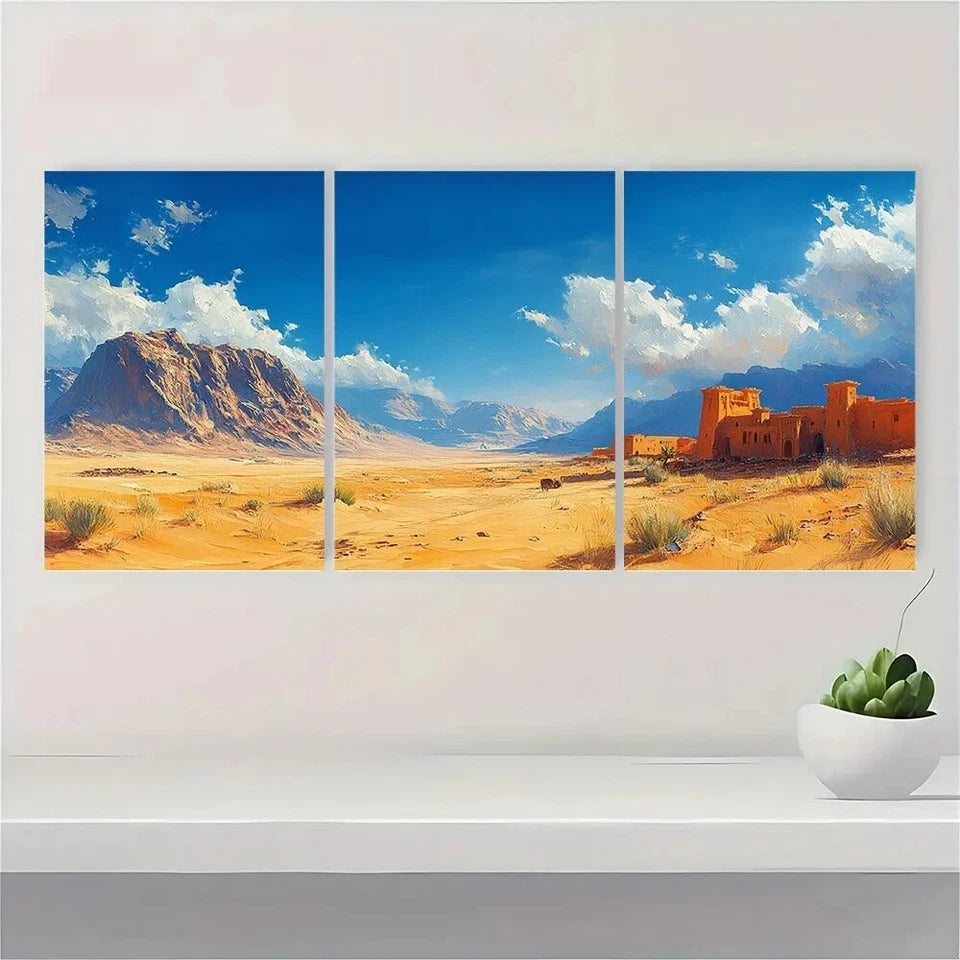 3pcs Vibrant Travel Blue Sky White Clouds Metal Print Ready to Hang Art - Bella Home Decor