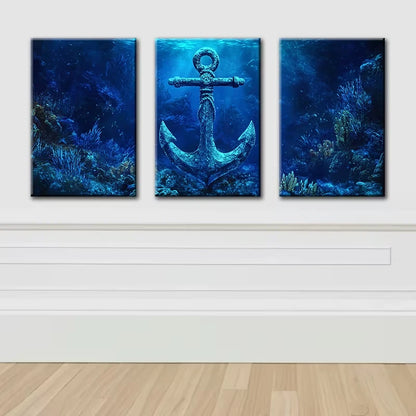 3pcs Anchor and Deep Sea Wall Art Set Canvas Framed 50x70cm - High Quality Print 100% Australian Made Wall Canvas Ready to Hang - Bella Home Decor