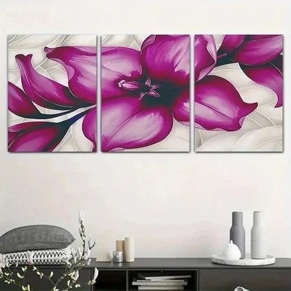3pcs Elegant Purple Orchid with White Accents Unframed - High Quality Print 100% Australian Made Wall Canvas