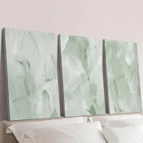 3pcs Sage Green & White Abstract Painting Wall Art Set Canvas Unframed - High Quality Print 100% Australian Made Wall Canvas