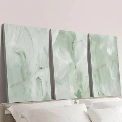 3pcs Sage Green & White Abstract Painting Wall Art Set Canvas Unframed - High Quality Print 100% Australian Made Wall Canvas