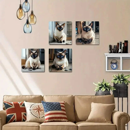 4pcs Classic Style Siamese Cat Wall Art Canvas Framed
