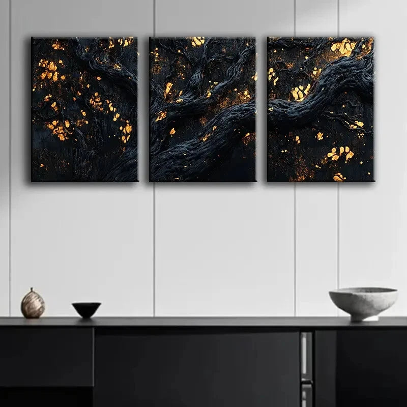3pcs Black Tree Trunk Close up Painting Metal Print Ready to Hang Art - Bella Home Decor