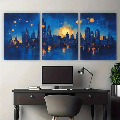 3pcs Vibrant Blue Manchester Abstract – Wall Art Canvas Unframed – High Quality Print 100% Australian Made Wall Canvas