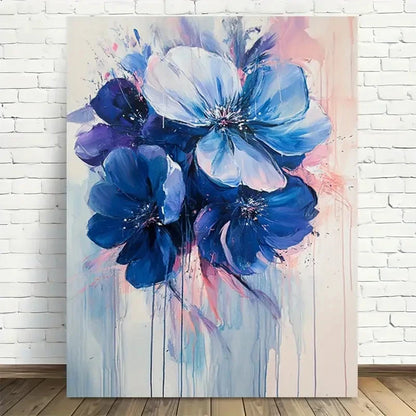 Beautiful Modern Vintage Abstract Blue Flower Painting 40x60cm Metal Print Ready to Hang - Bella Home Decor