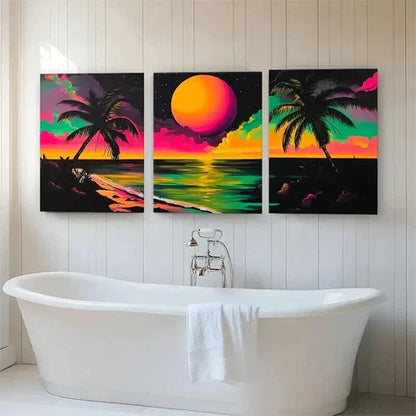 3pcs Sunset Tropical Beach Vibrant Palm Perfect Wall Art Canvas Unframed - High Quality Print 100% Australian Made Wall Canvas