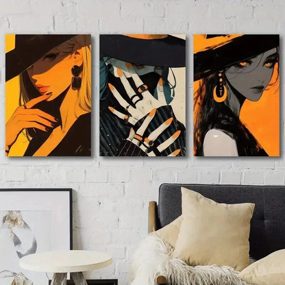 3pcs Mysterious Woman wcith Orange Nail Perfect Wall Art Set Canvas Framed 40x60cm - High Quality Print 100% Australian Made Wall Canvas Ready to Hang - Bella Home Decor