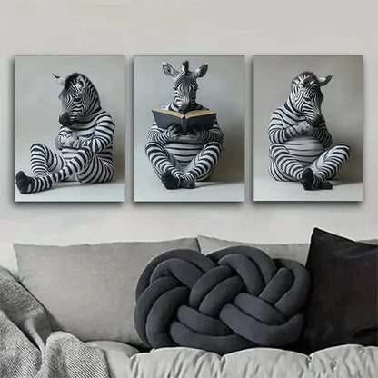 3pcs Adorable Three Zebra Décor Wall Art Set Canvas Unframed - High Quality Print 100% Australian Made Wall Canvas - Bella Home Decor