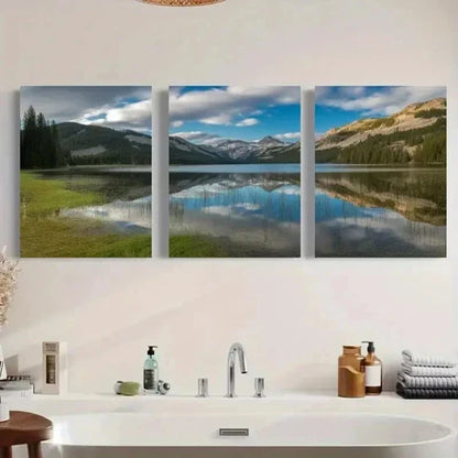 3pcs Mountain & Pine Tree Reflection Wall Art Canvas Unframed - High Quality Print 100% Australian Made Wall Canvas