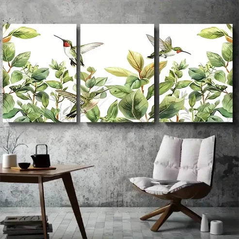 3pcs Green Leaves & Colorful Hummingbirds Wall Art Canvas Unframed - High Quality Print 100% Australian Made Wall Canvas