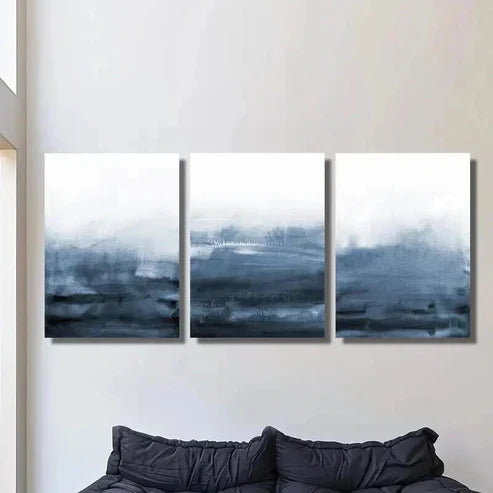 3pcs Abstract Navy Blue Modern Ocean Texture Wall Art Set Canvas Unframed - High Quality Print 100% Australian Made Wall Canvas - Bella Home Decor