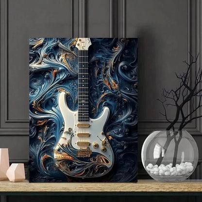 Guitar In The Style of Zbrush, Dark White And Light  40x60cm Metal Print Ready to Hang