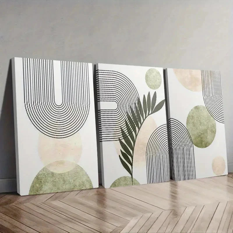 3pcs Geometric Shapes and Leaf Patterns Wall Art Set Canvas Framed 40x60cm - High Quality Print 100% Australian Made Wall Canvas Ready to Hang - Bella Home Decor
