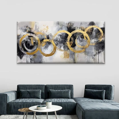 Golden Circles Abstract Wall Art Canvas Office Home Room Framed 120x60cm