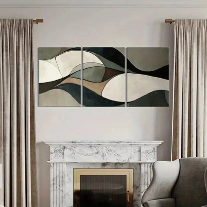 3pcs Abstract Wavy Flowing Lines Neutral Colors Wall Art Set Canvas Framed 60x90cm - High Quality Print 100% Australian Made Wall Canvas Ready to Hang - Bella Home Decor
