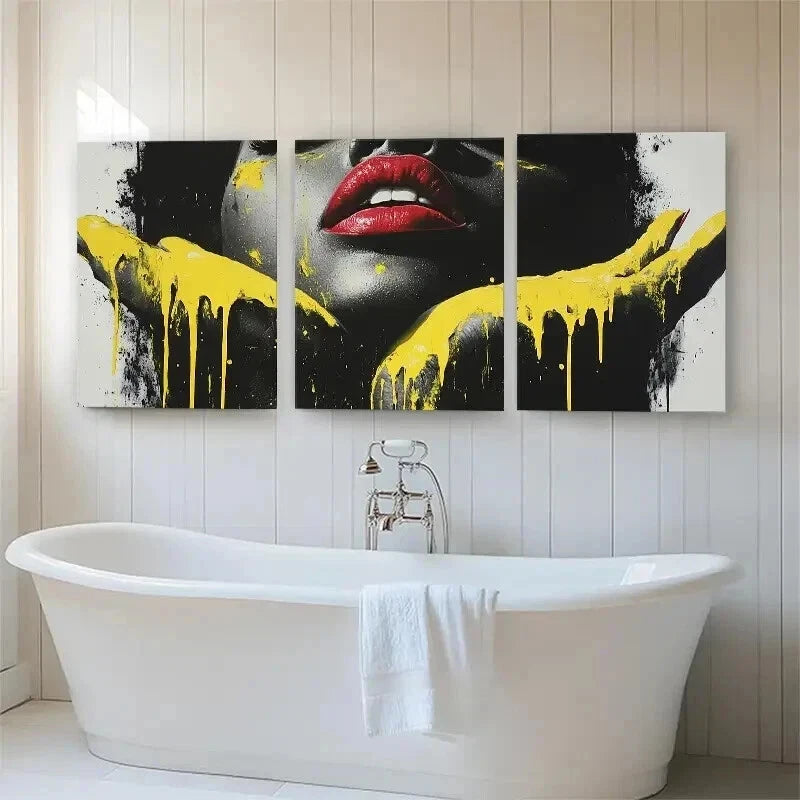 3pcs Abstract Black and Golden Lips Perfect Wall Art Set Canvas Framed 50x70cm - High Quality Print 100% Australian Made Wall Canvas Ready to Hang - Bella Home Decor