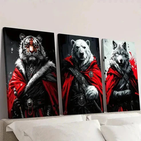 3pcs Cloaked Tigers Bears and Wolves Wall Art Canvas Unframed - High Quality Print 100% Australian Made Wall Canvas - Bella Home Decor