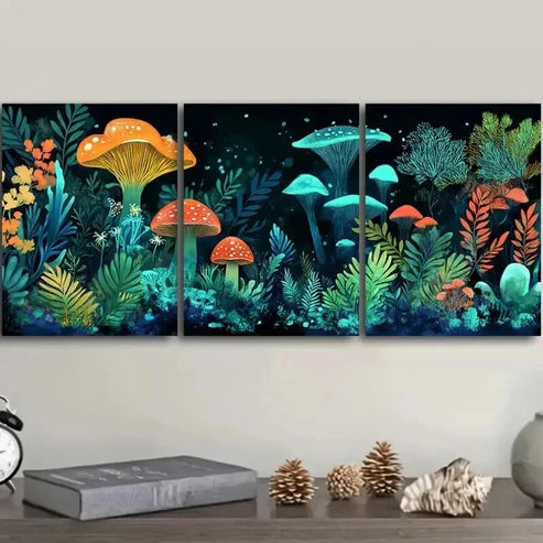 3pcs Underwater Mushroom Theme Colorful Perfect Wall Art Set Canvas Unframed - High Quality Print 100% Australian Made Wall Canvas