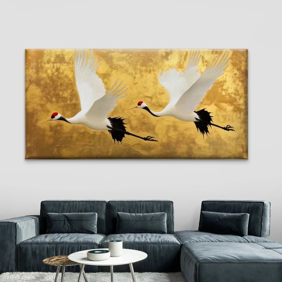 Elegant Flying Cranes Wall Art Canvas Office Home Room Framed 120x60cm