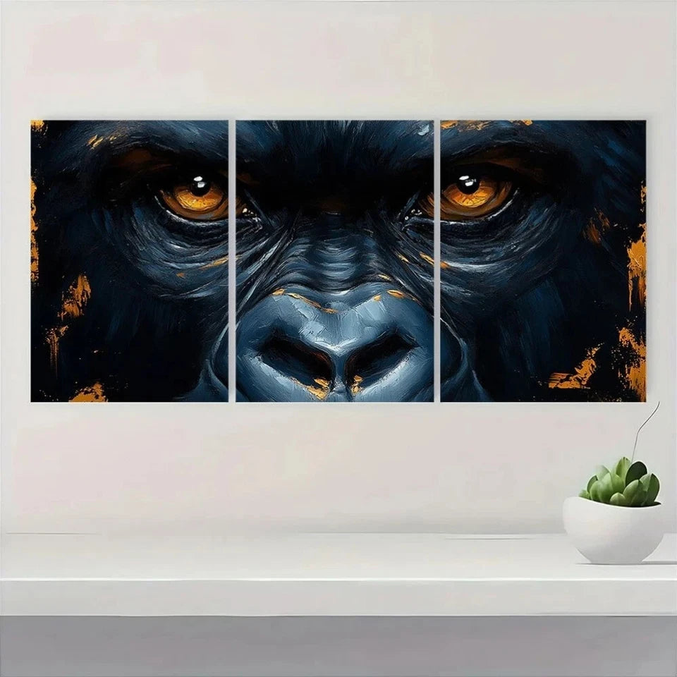 3pcs Gorilla Golden Abstract Modern Metal Print Ready to Hang Art - Bella Home Decor