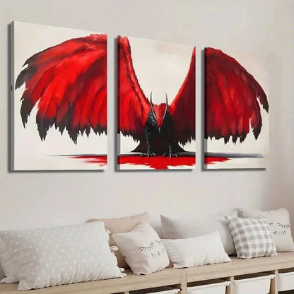 3pcs Red Griffin Fantasy Bird Décor Perfect Wall Art Set Canvas Framed 60x90cm - High Quality Print 100% Australian Made Wall Canvas Ready to Hang - Bella Home Decor
