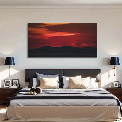 Sunset Mountain Range Vibrant Wall Art Canvas Office Home Room Framed 120x60cm