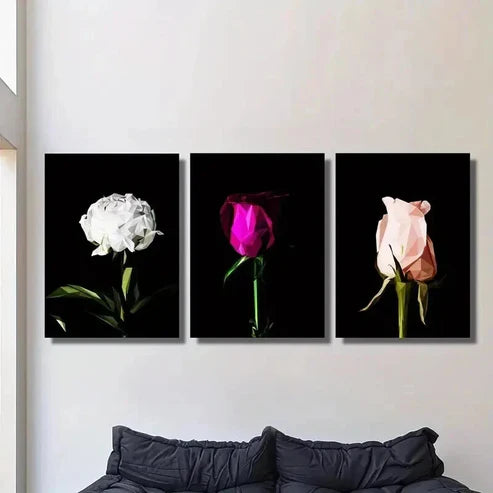 3pcs White Rose Purple Rose Pink Rose Botanical Wall Art Canvas Unframed – High Quality Print 100% Australian Made Wall Canvas