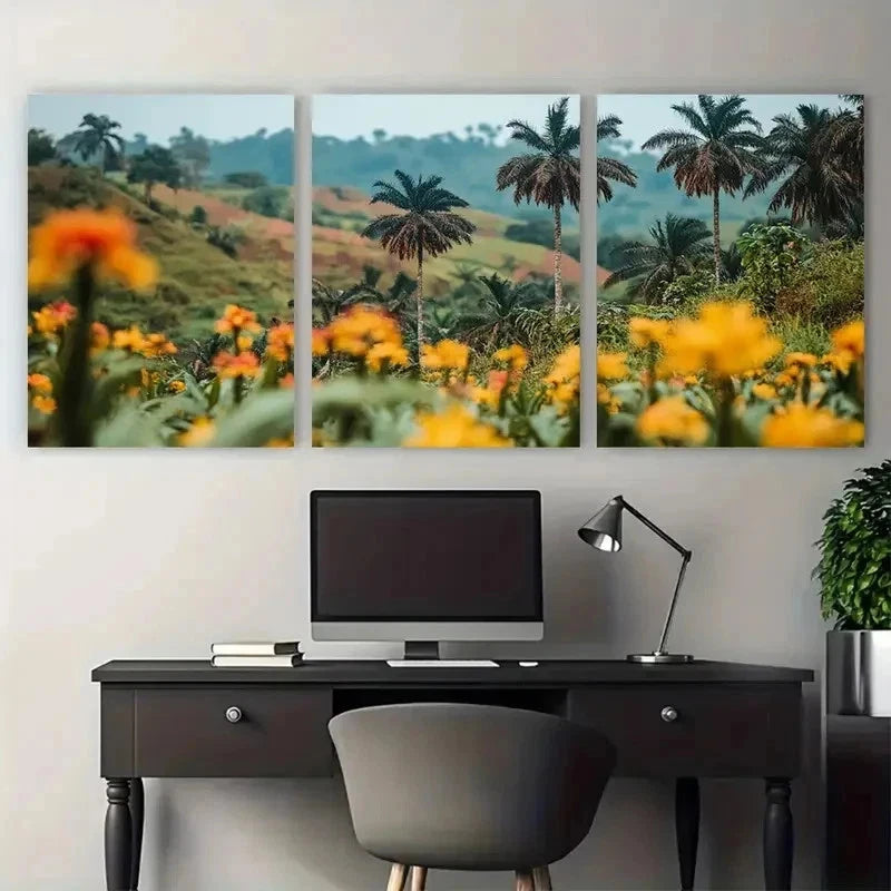 3pcs Botanical Decor West African Travel Perfect Wall Art Set Canvas Framed 50x70cm - High Quality Print 100% Australian Made Wall Canvas Ready to Hang - Bella Home Decor