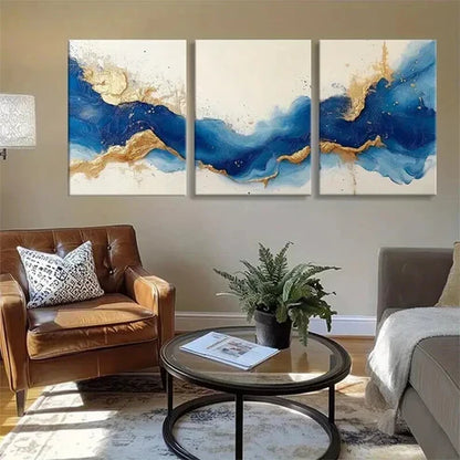 3pcs Modern Contemporary Waves Design Perfect Wall Art Set Canvas Unframed - High Quality Print 100% Australian Made Wall Canvas