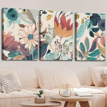 3pcs Vibrant Abstract Floral Wall Art Set Canvas Unframed - High Quality Print 100% Australian Made Wall Canvas - Bella Home Decor