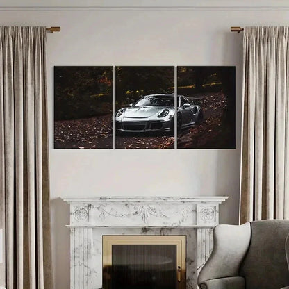 3pcs Porsche Super Car in a Forest Wall Art Set Canvas Framed 50x70cm - High Quality Print 100% Australian Made Wall Canvas Ready to Hang