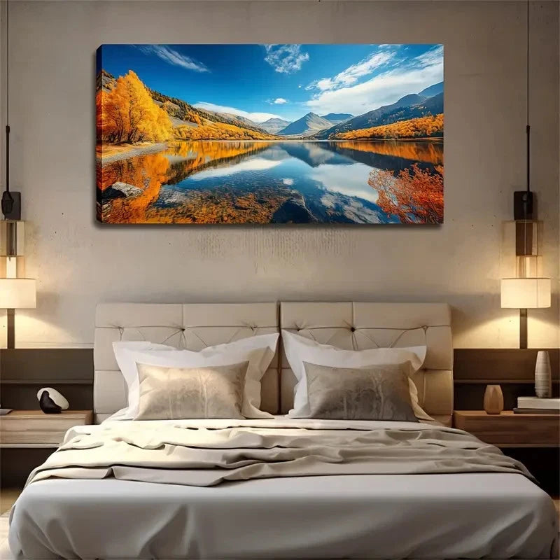Stunning Lake Scenery Autumn Wall Art Canvas Office Home Room Framed 120x60cm