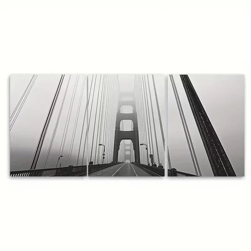 3pcs Black & White San Francisco Golden Gate Wall Art Set Canvas Framed 40x60cm - High Quality Print 100% Australian Made Wall Canvas Ready to Hang - Bella Home Decor