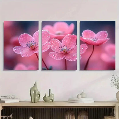 3pcs Elegant Pink Flowers On Dark Perfect Wall Art Set – Wall Art Canvas Unframed - High Quality Print 100% Australian Made Wall Canvas