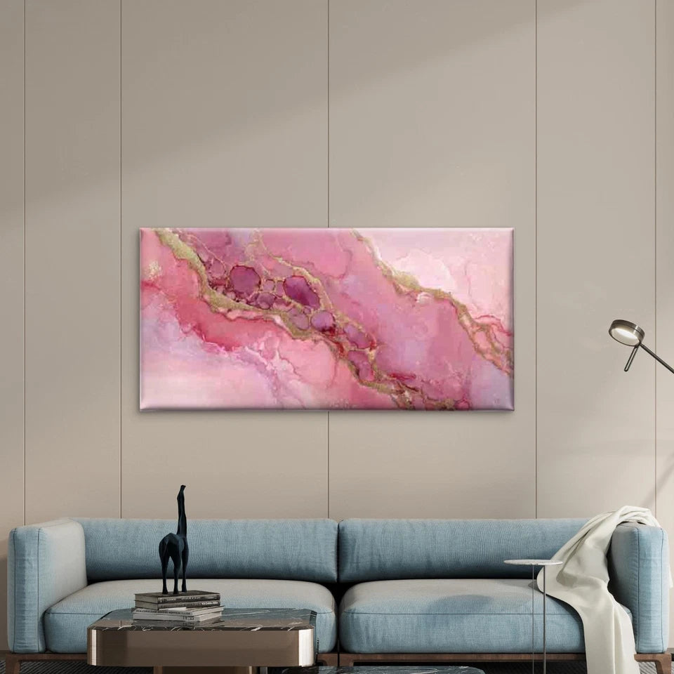 Pink Golden Accents Abstract Wall Art Canvas Office Home Room Framed 120x60cm