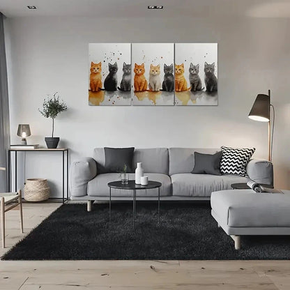 3pcs Modern Cute Kitten Paintings Metal Print Ready to Hang Art
