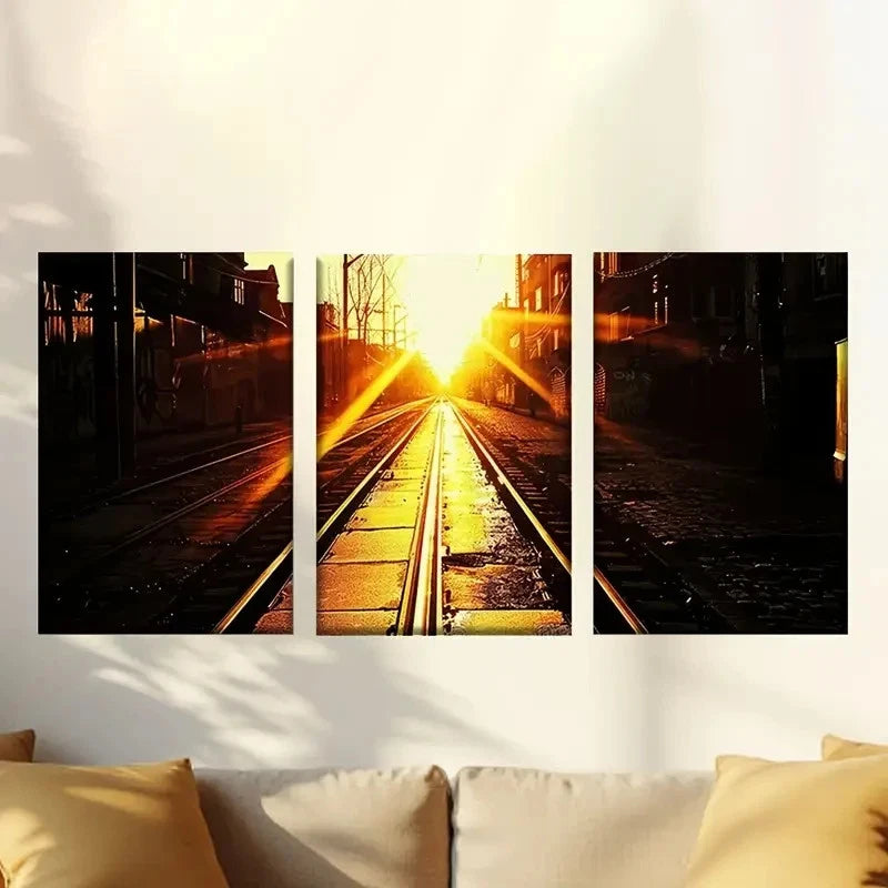 3pcs Charming city sunset Wall Art Set Canvas Framed 40x60cm - High Quality Print 100% Australian Made Wall Canvas Ready to Hang - Bella Home Decor