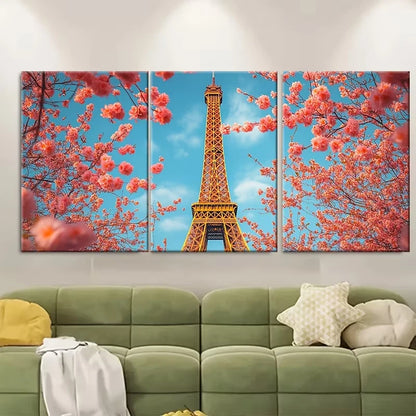 3pcs Abstract Eiffel Tower with Spring Florals Metal Print Ready to Hang Art - Bella Home Decor
