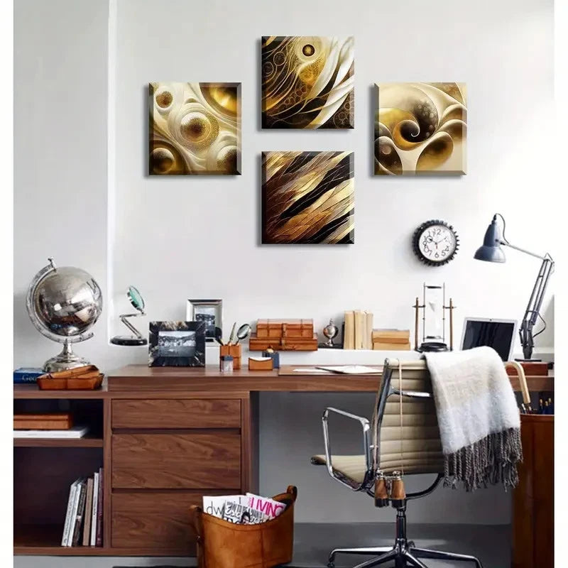 4pcs Abstract Gold Canvas Wall Art Black & Gold Wall Art Canvas Framed